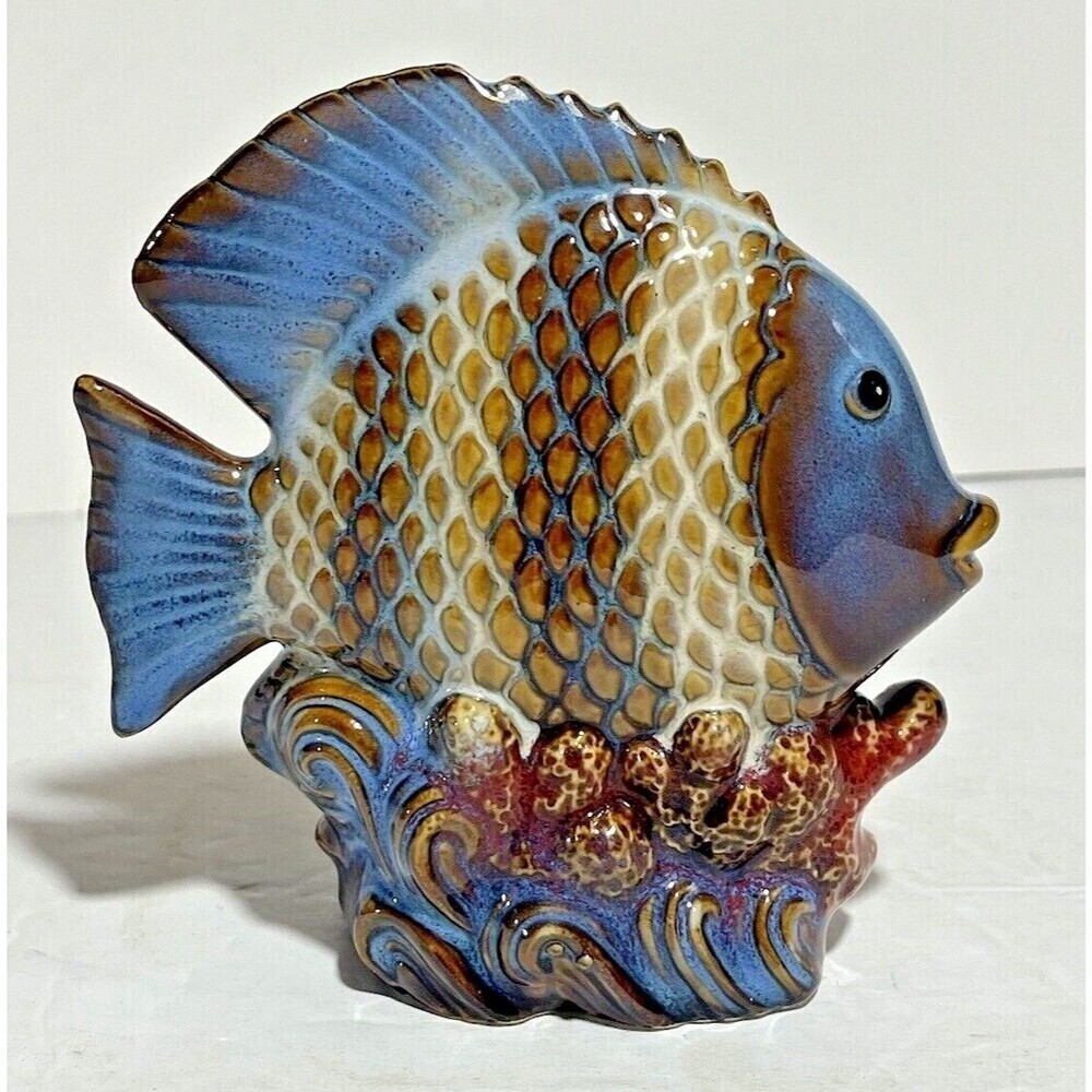 Unique Fish Ceramic Glazed Stoneware Pottery Art Figurine Statue Decor 4.5 Inch